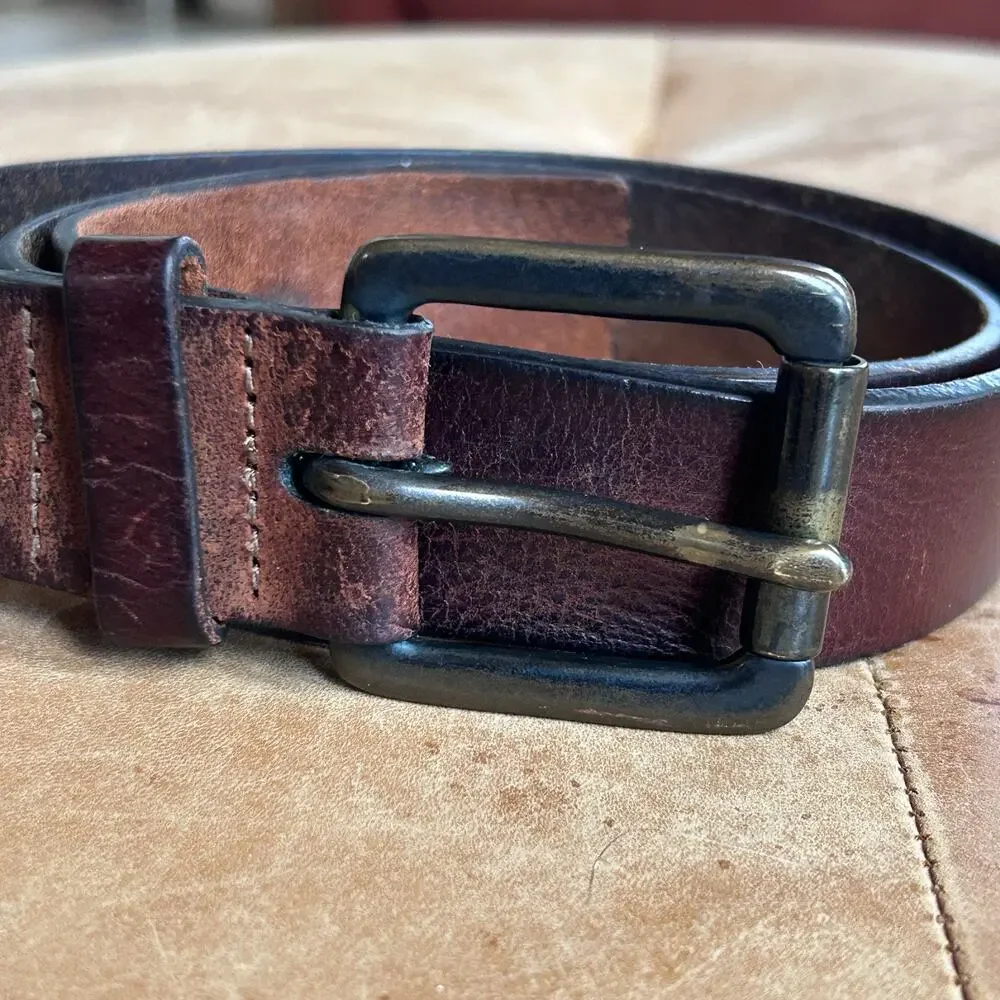 Relic Leather Belt Mens Size 32 Brown Chunky Roller Buckle Y2K Grunge Distressed